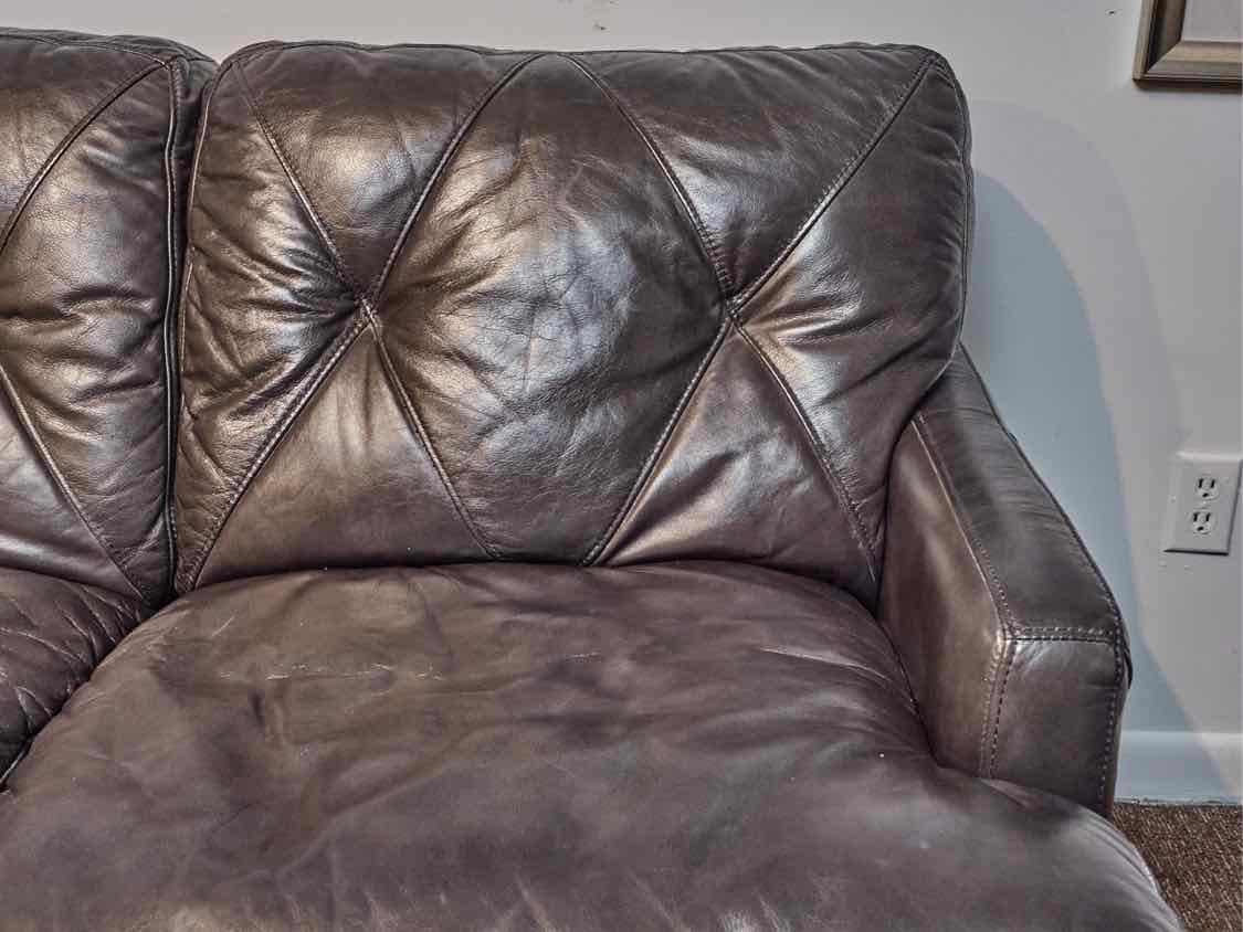 Dark Grey Leather Loveseat