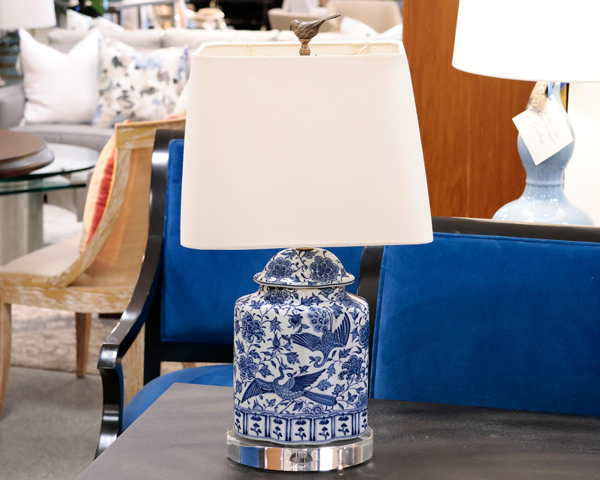 Blue and White Birds Jar Table Lamp