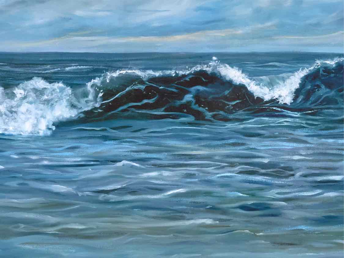 "Waves I" Matted Print on Paper in Natuarl Finish Wood Frame