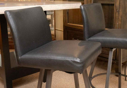 Pair of Black Bonded Leather Swivel Counter Stools
