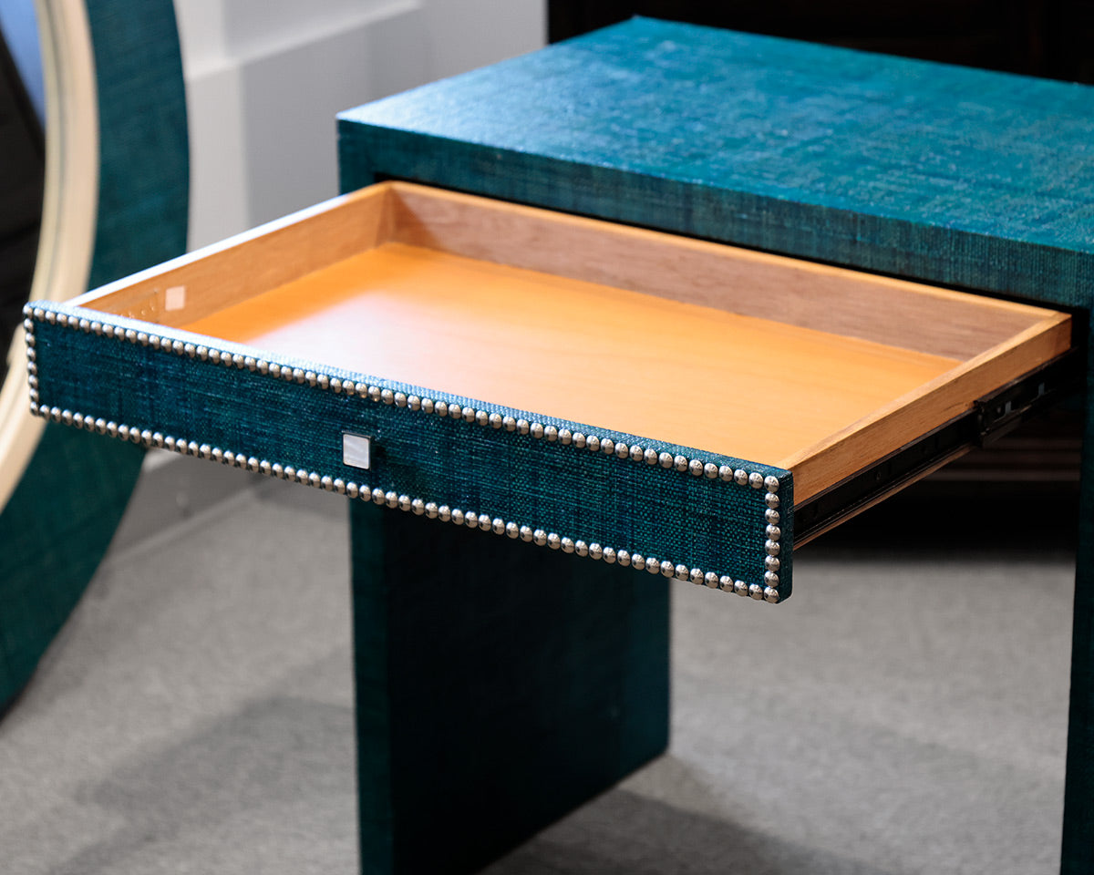 Curate Home Collection Teal Linen Wrapped Side Table