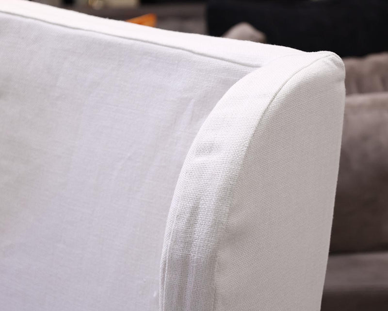 Pair of RH Dining Host Chairs Slipcovered in White Belgian Linen on Casters