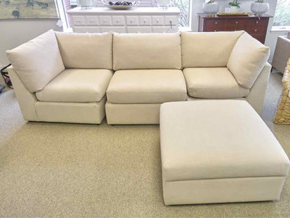 Bassett Three Piece 'Beckham Modular Sofa' in Beige with Storage Ottoman