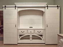 Magnussen White Wall Display Cabinet with Sliding Barn Doors