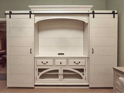 Magnussen White Wall Display Cabinet with Sliding Barn Doors