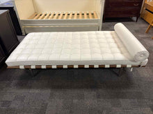White Leather Button Tufted Chaise w/ Pillow