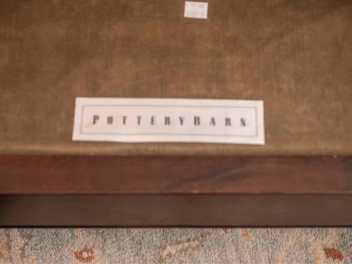 Pair of Pottery Barn Espresso Finish Cain Back  Arm Chair with Ottoman