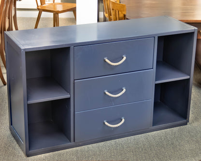 Land of Nod Navy 3-Drawer Dresser with Storage Cubbies and Rope Pulls