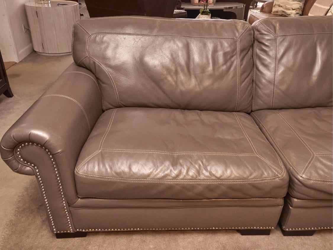 'Mole Grey' 2 Piece Leather Sofa with Nickel Nailhead Trim