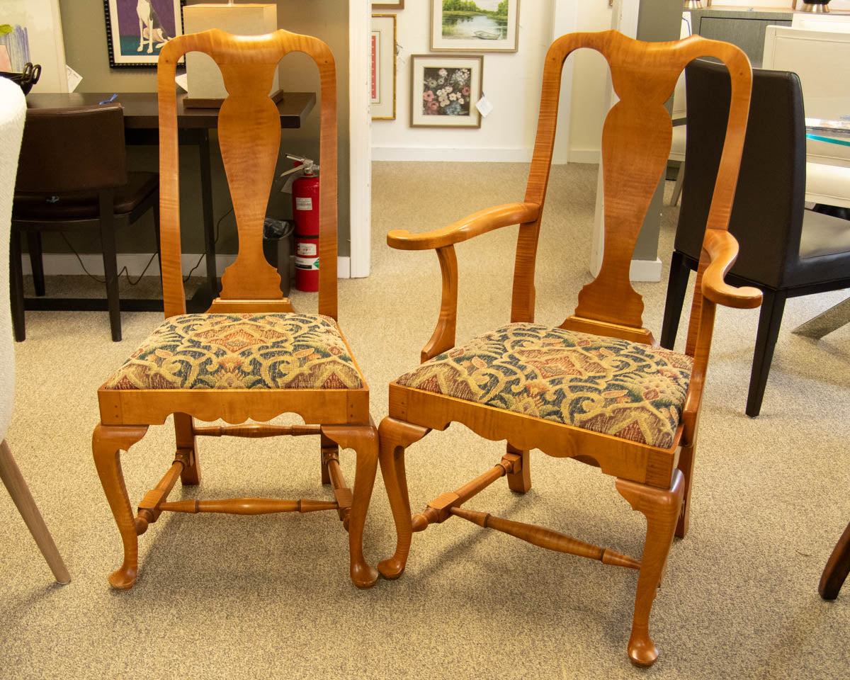Eldred Wheeler Double Pedestal Cherry  Table & 8 Tiger Maple  Chair Set