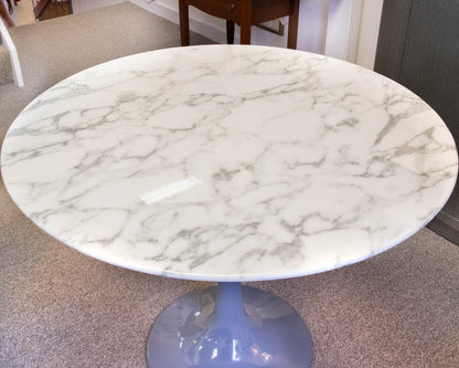 Round Tulip Dining Table with White & Grey Faux Stone Top