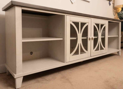 Martin Furniture Washed Gray Finish Gray Top 2 Glass Door 2 Shelf  Console
