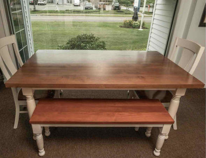 Bassett  Cherry Top Cream Frinish Turned Legs Table & 2 Benches/2 Chairs Set