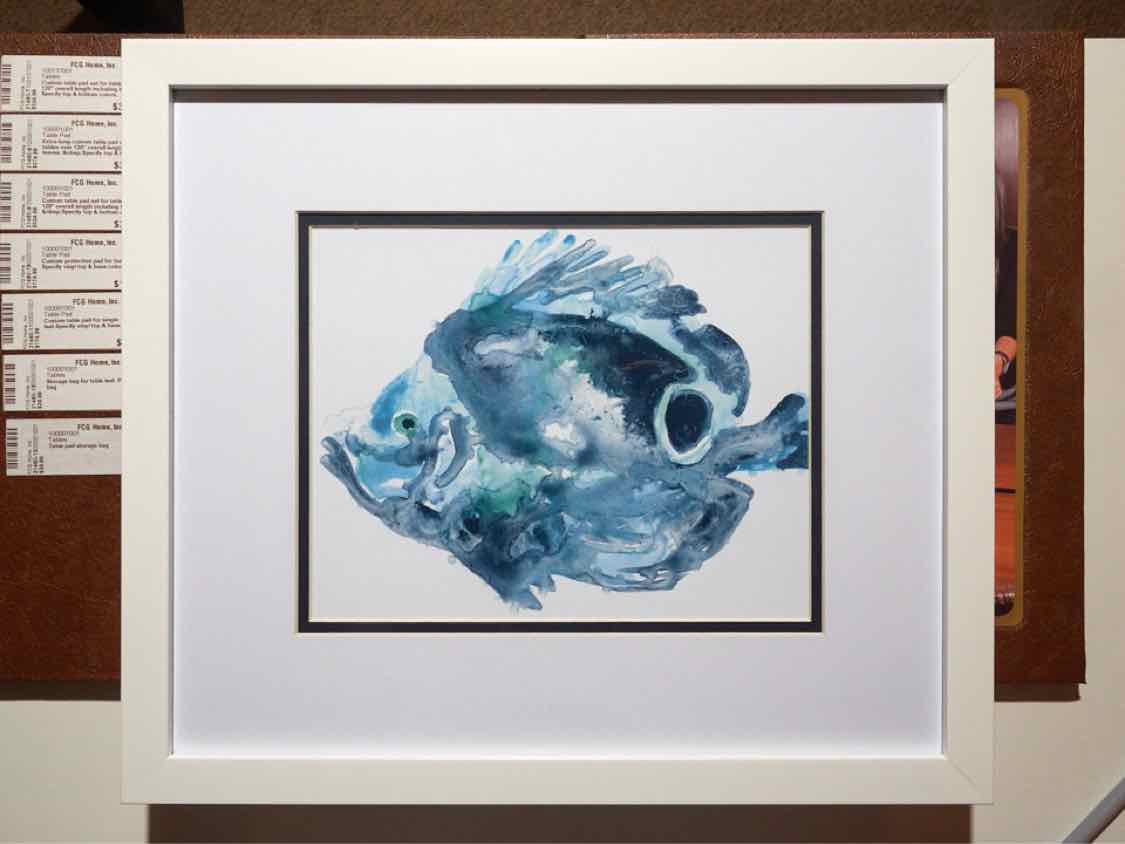 'Blue Ocean Fish IV' Print In White Frame