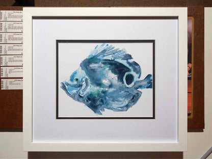 'Blue Ocean Fish IV' Print In White Frame