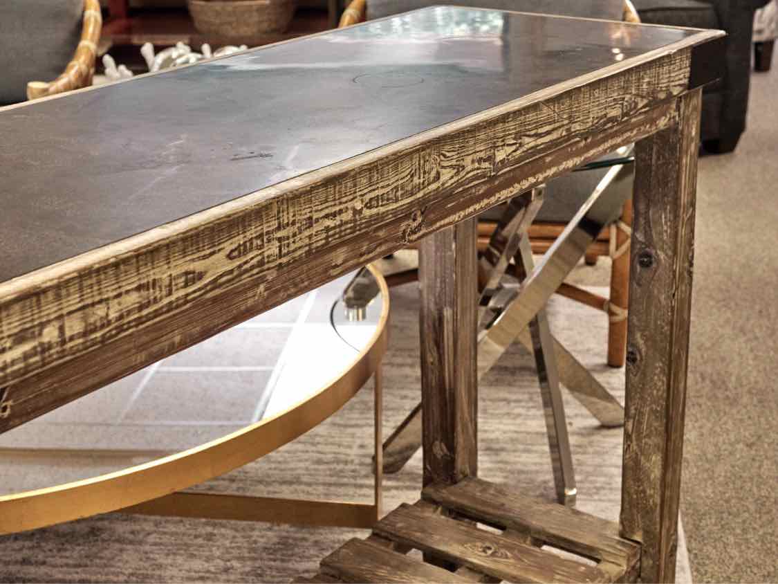 Rustic Reclaimed Wood Console with Ceramic Top and Lower Shelf