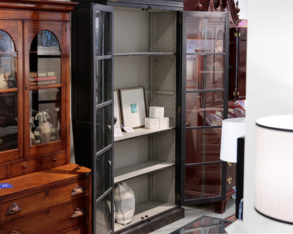 Black Distressed Glass Library Cabinet