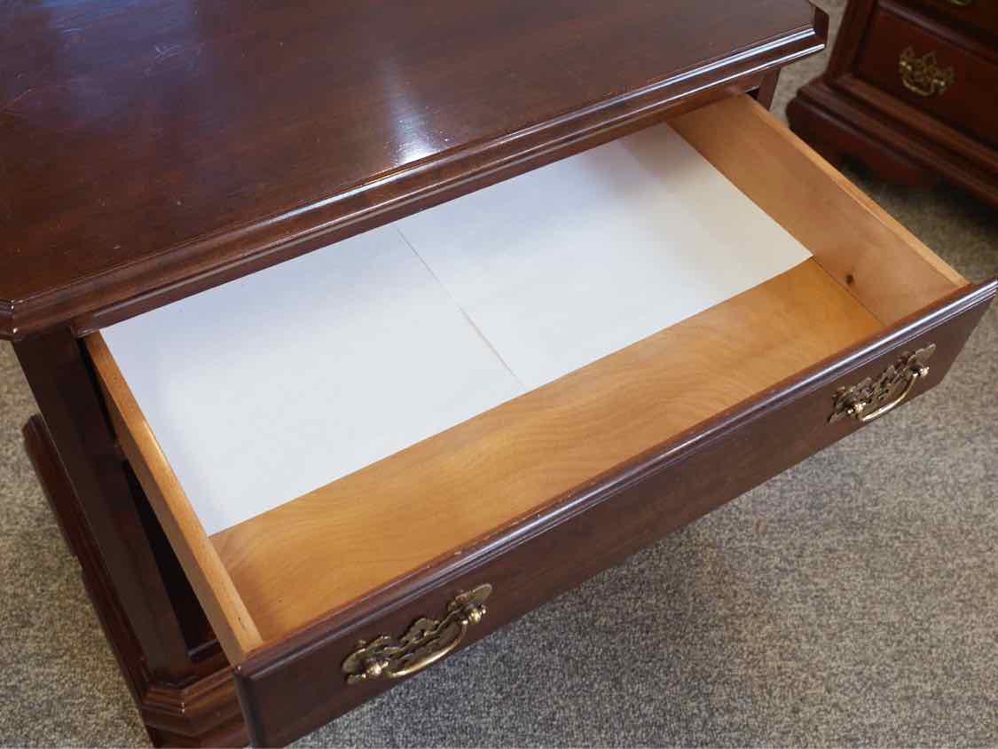 Pair of Ethan Allen Single Drawer Nightstands in Cherry with Brass Pulls