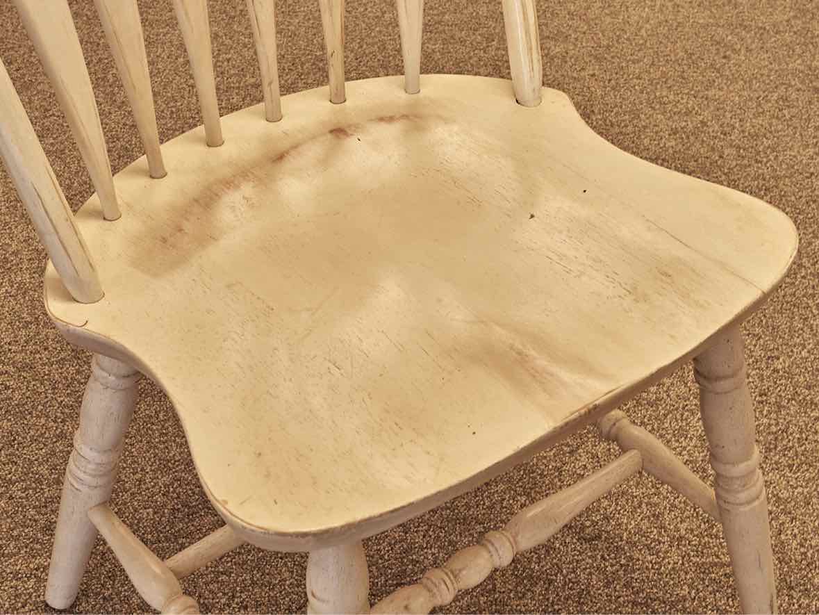 Set of Four Distressed Slat Back Chairs in Cream