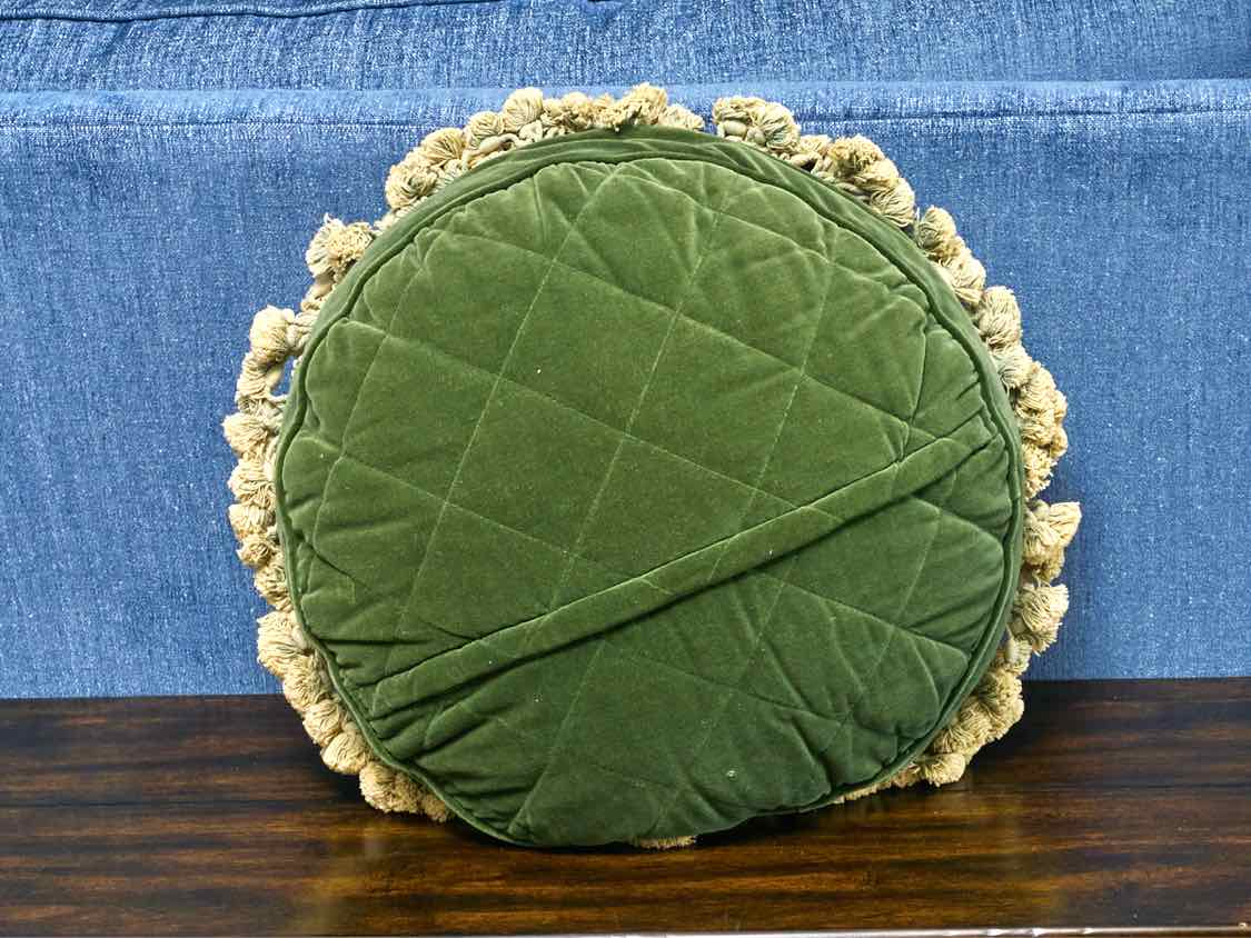 Pair Of Round Needlepoint Accent Pillows