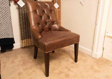 Pair of Tufted Distressed Tobacco Leather Dining Chairs with Naile Head Trim