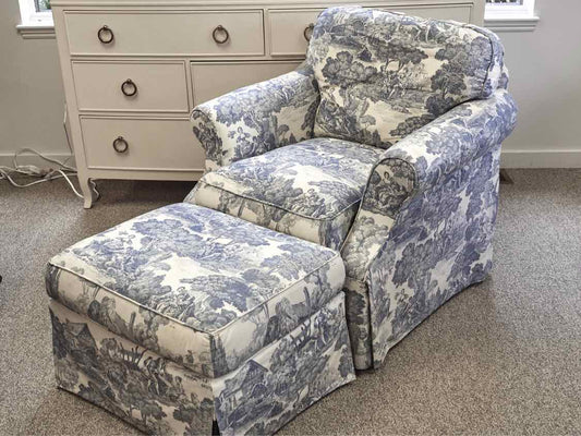 Domain Arm Chair & Ottoman in Toile