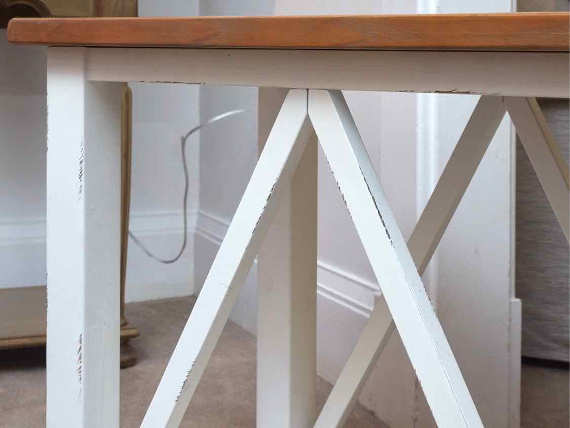 Pair of White Finish Base Side Tables with Stain Top