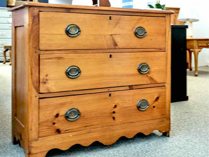 Pine 3-Drawer Chest with Oval Brass Ring Pulls