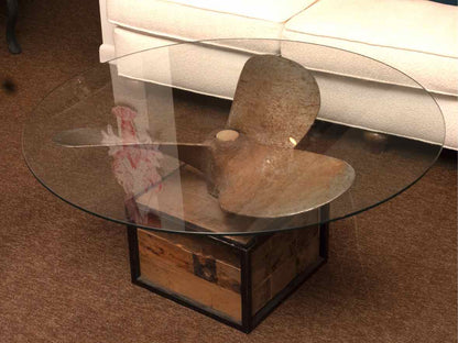 Boat Propeller Cocktail Table with Glass Top