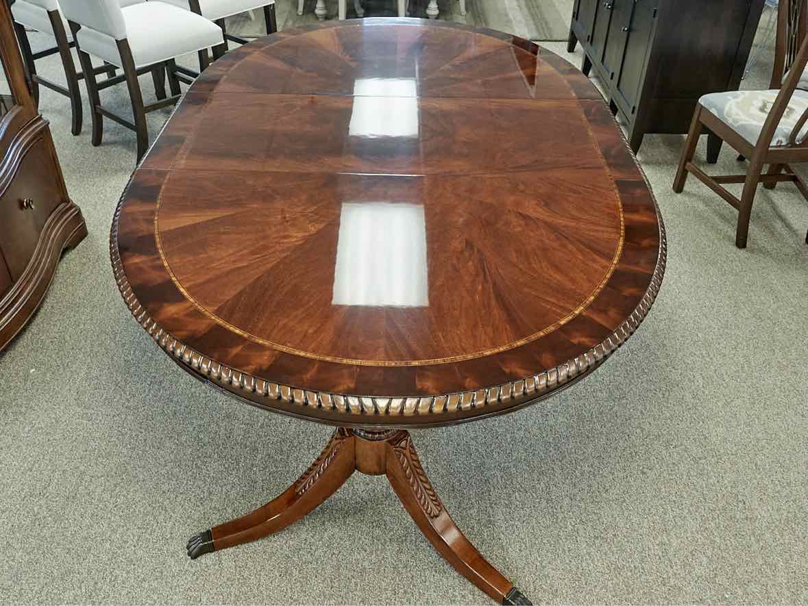 Double Pedestal Inlaid Mahogany Oval Dining Table