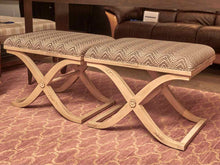 Pair Of Cracked Finish Upholstered Ottomans