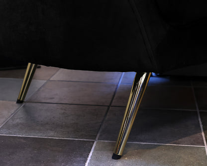Opportunity Black Velvet Channel Tufted Chair with Ottoman on Gold Legs