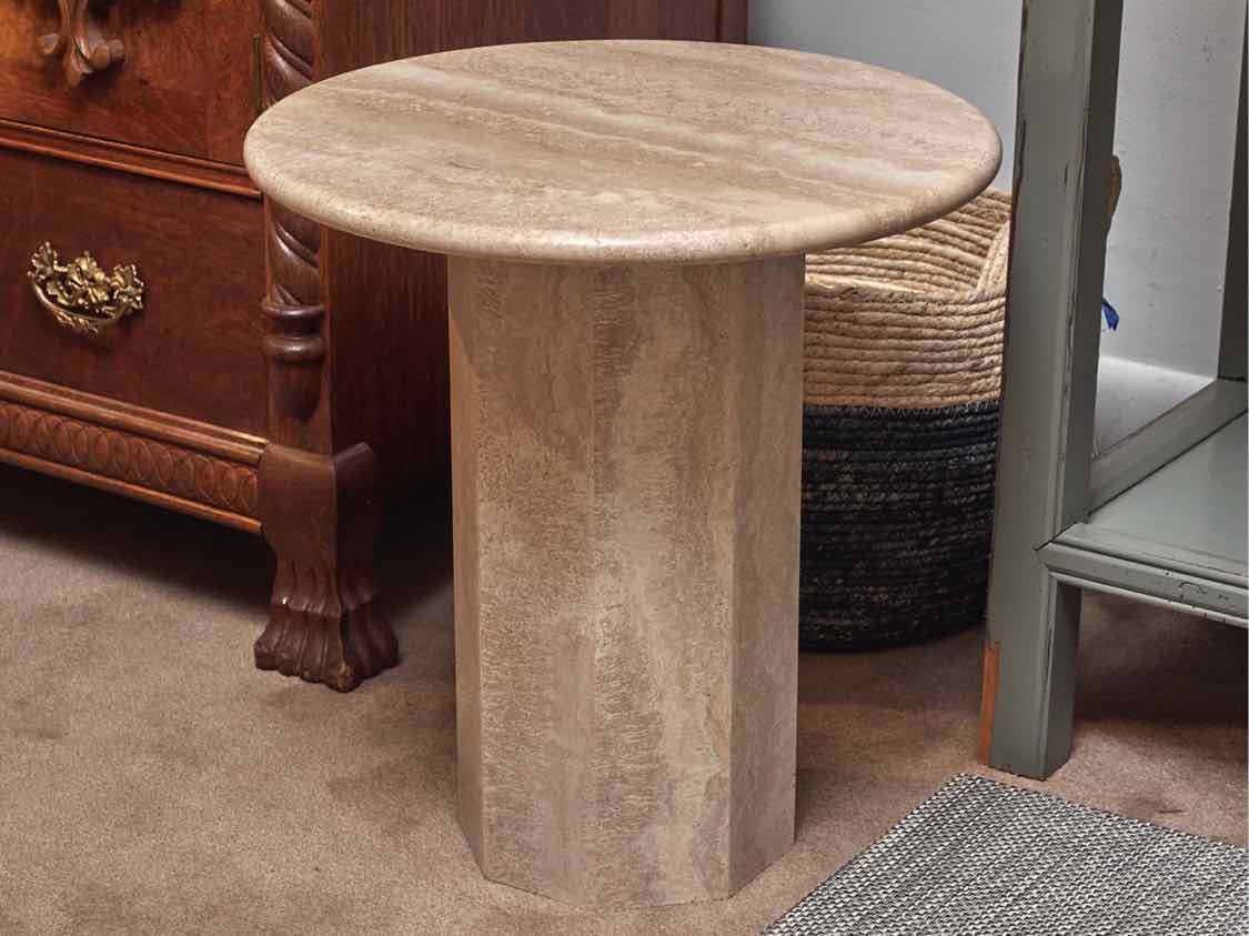 Round Solid Travertine Accent Table