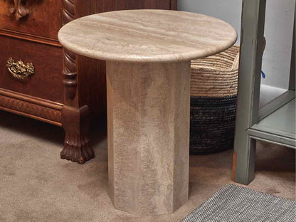 Round Solid Travertine Accent Table