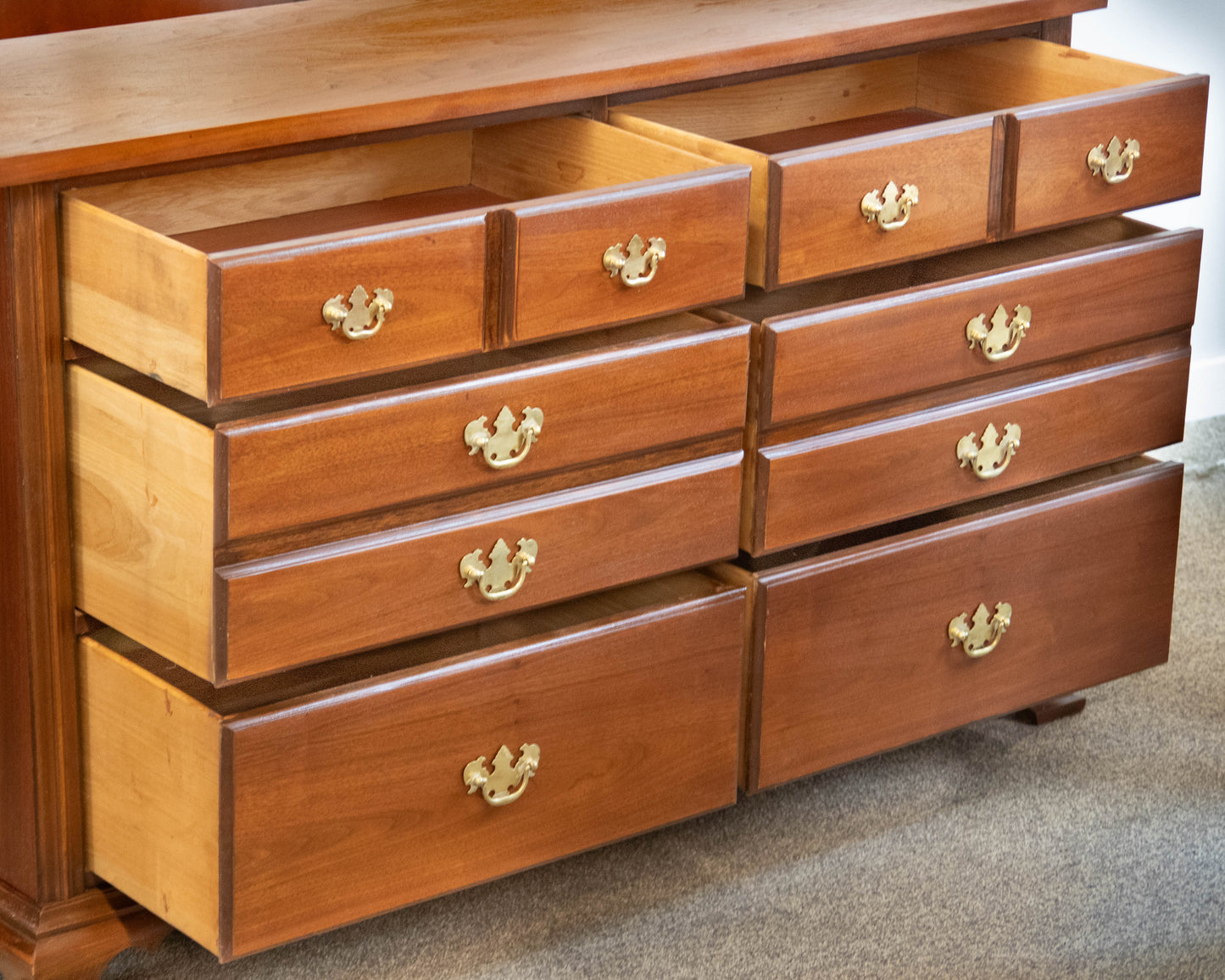Dixie Forest Walnut 6 Drawer Dresser W/ Chippendale Brass Hardware
