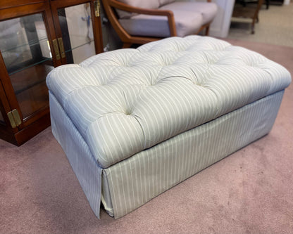 Bassett Taupe & Ivory Stripe Upholstered Tufted Storage Ottoman