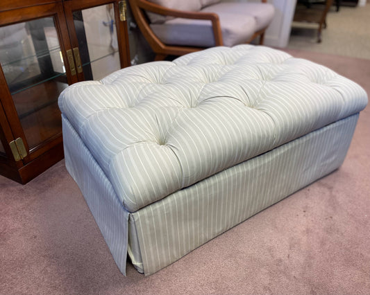 Bassett Taupe & Ivory Stripe Upholstered Tufted Storage Ottoman