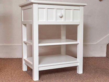 Crate & Barrel White 1 Drawer 2 Shelf  Side Table