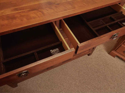 Kincaid Cherry Mission Style 4 Drawer 2 Door Leaded Glass Accent   Dresser