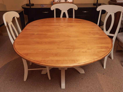 Maple Top Cream Finish Pedestal Table & Leaf & 4 Chair Set