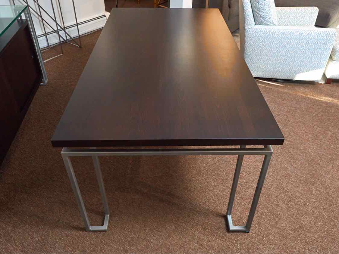 Walnut Finish Metal Frame Legs Dining Table