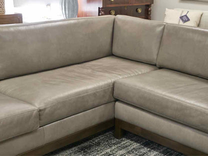 Grey Leather 3 Piece Sectional with Bench Seat Cushions