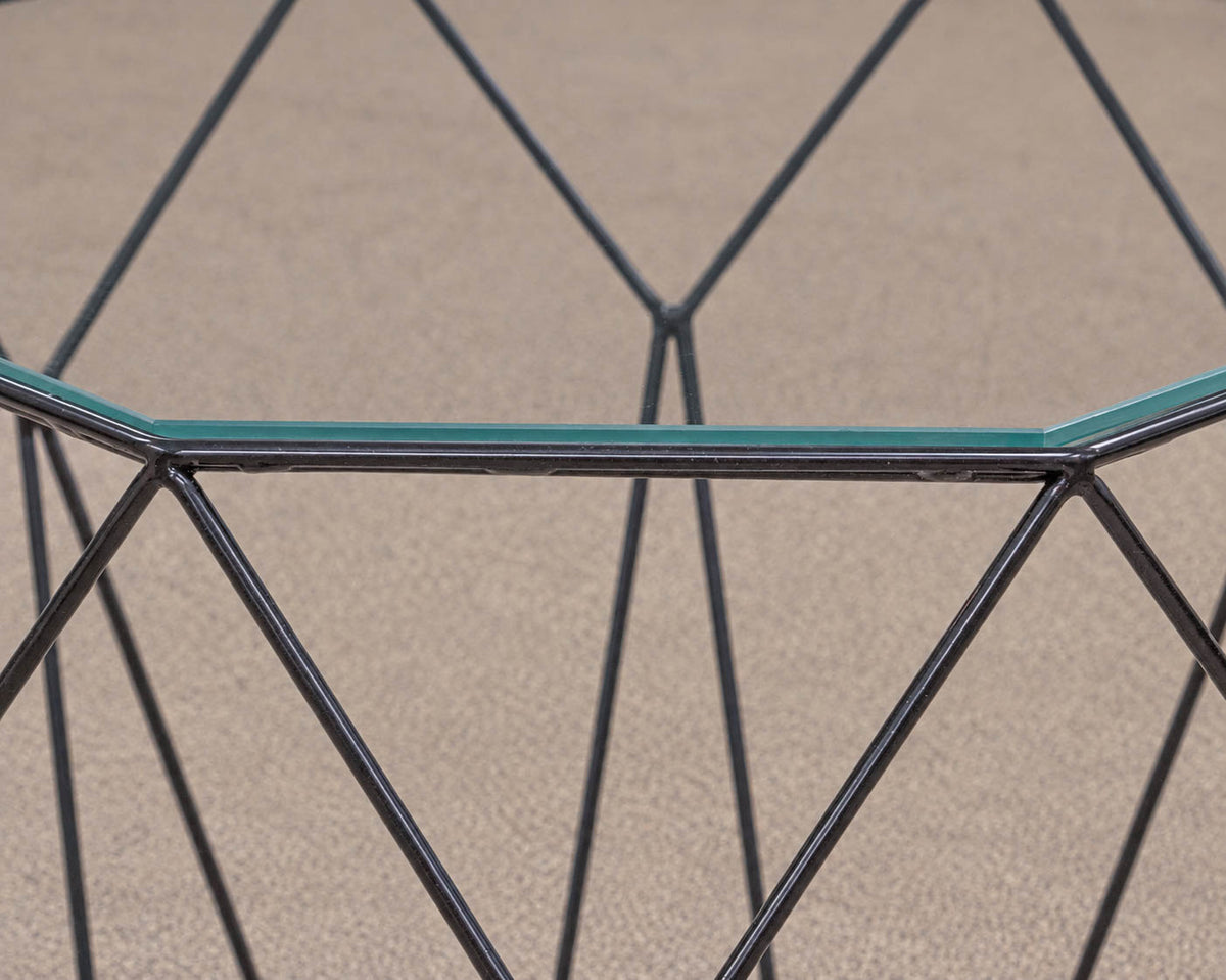 Roche Bobois 'Precious ' Glass Top Octagon Side Table with Black Wire Base