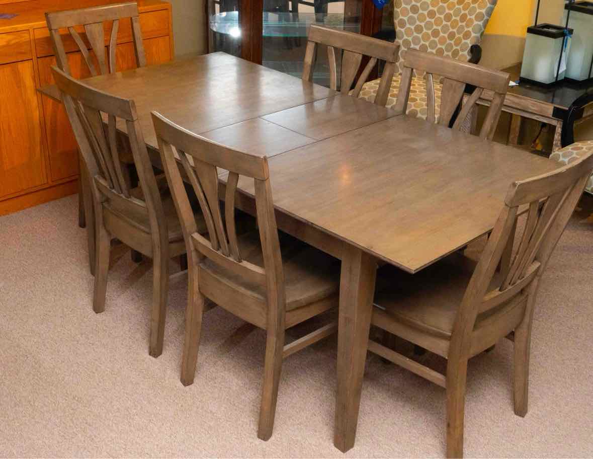 Grey Finish Rectangular Butterfly Leaf  Table & 6 Chair Set