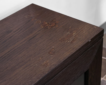 Restoration Hardware Machinto Glass 4-Door Cabinet with Drawers in Brown Oak