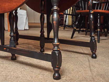 Cherry Drop Leaf Dining Table 9.75" Butterfly Leaf Distressed Black Legs