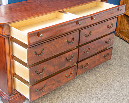 Louis Philippe Double Dresser in Dark Cherry Finish with Brass Pulls