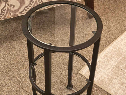 Pottery Barn Round Glass Top Drink Table on Black Iron Frame