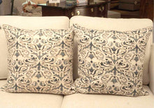 Pair Of Pottery Barn 'Reilley' Blue & Cream Embroidered Accent Pillows