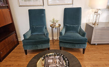 Camden Collection for Arhaus Pair of Teal Velvet Tall Highback Chairs